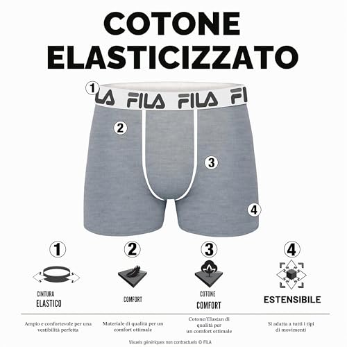 Detalle 2 de FILA Boxer Uomo Cotone 4x – Ultra Morbido, Antiscivolo, Nero/Grigio, Taglia L