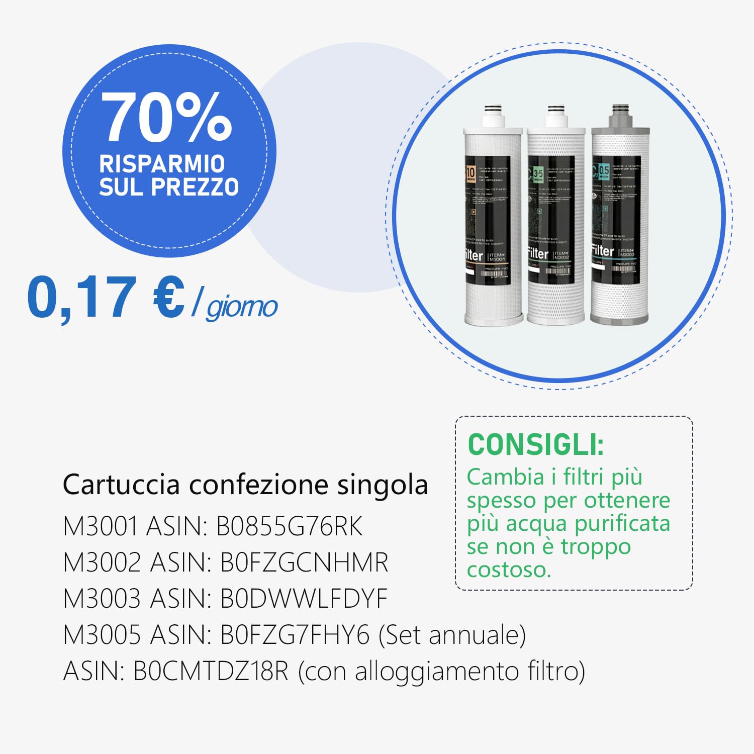 Detalle de Frizzlife SP99-NEW: sistema di filtrazione sottolavello a 3 stadi con rubinetto nichelato