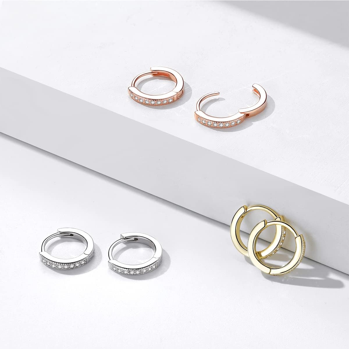 Thumbnail 3 de SNORSO 13 mm Creolen aus 925er Sterling-Silber – Schlafen-kompatible Huggie-Ohrstecker mit Zirkonia