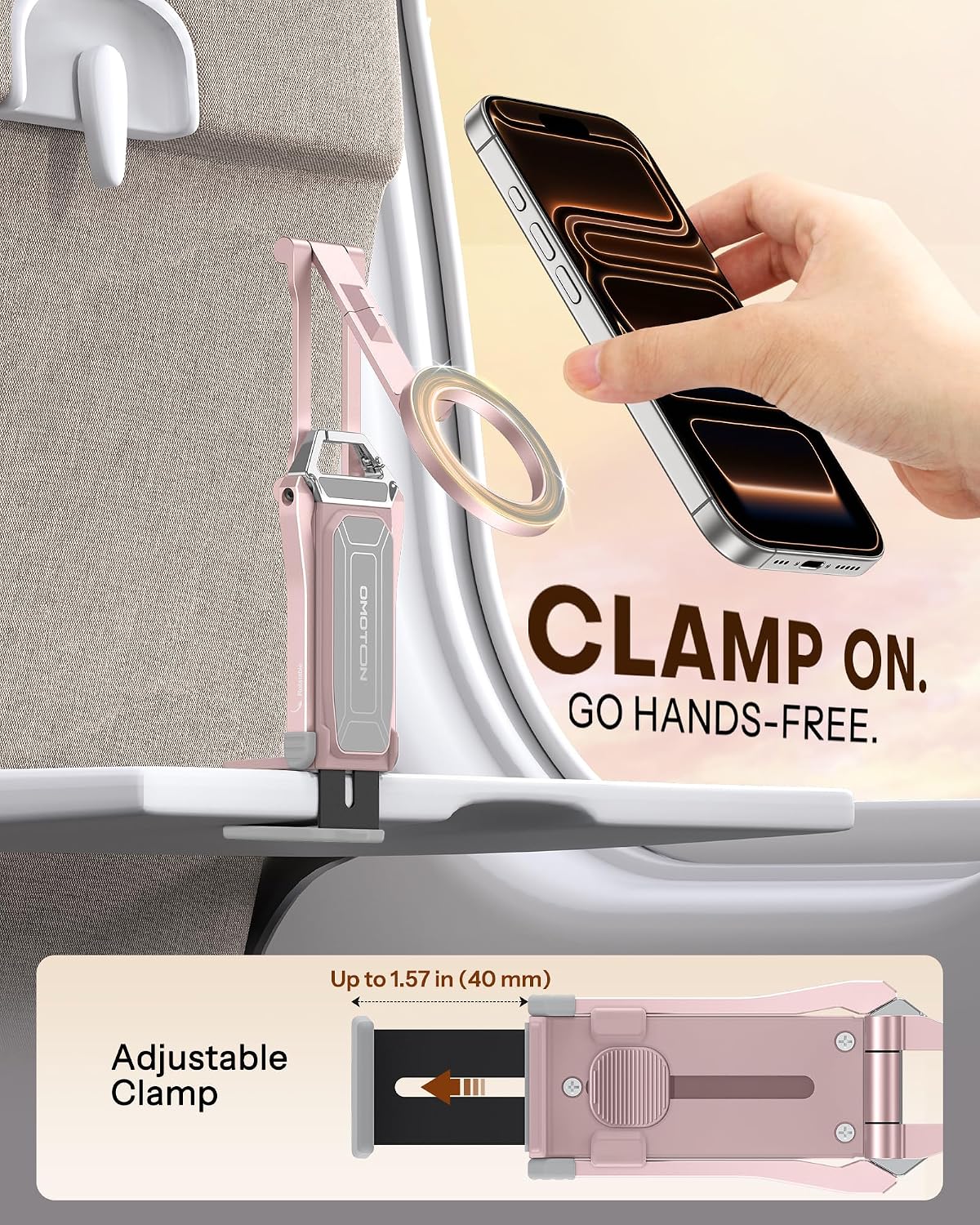Detalle de OMOTON TP02-Pink-US Magnetic Phone Tripod, Pink, 360° Rotation, Foldable