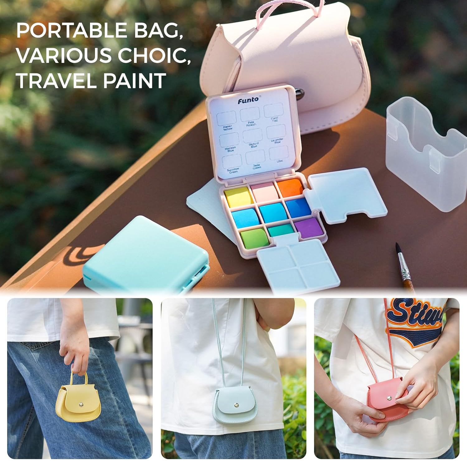Thumbnail 5 de Kit da viaggio Funto per acquerelli tascabili: 9 colori con borsa in pelle