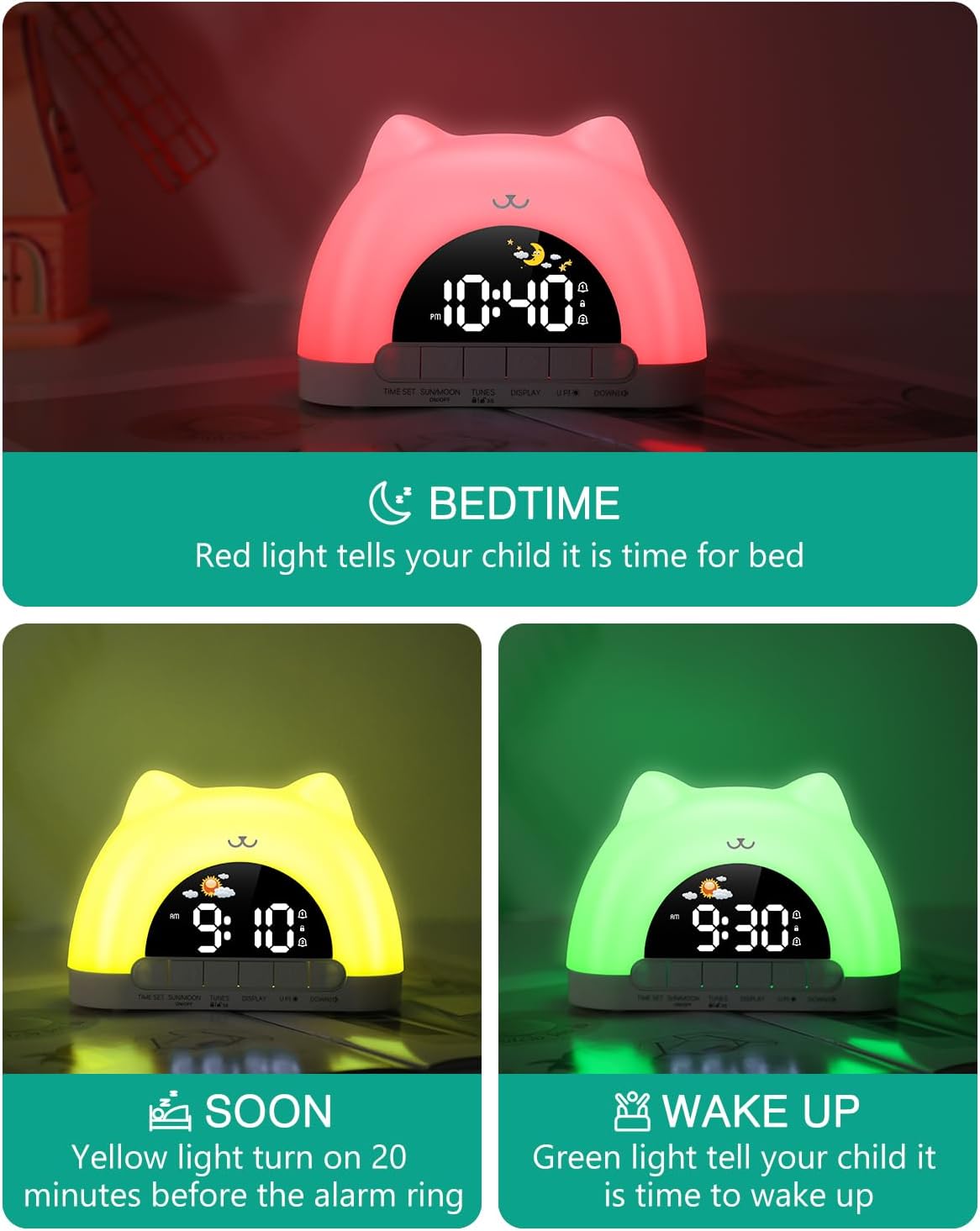 Thumbnail 1 de Réveil enfant éducatif ORIA Jour/Nuit avec veilleuse RGB, 2 alarmes et fonction de “lever du jour”