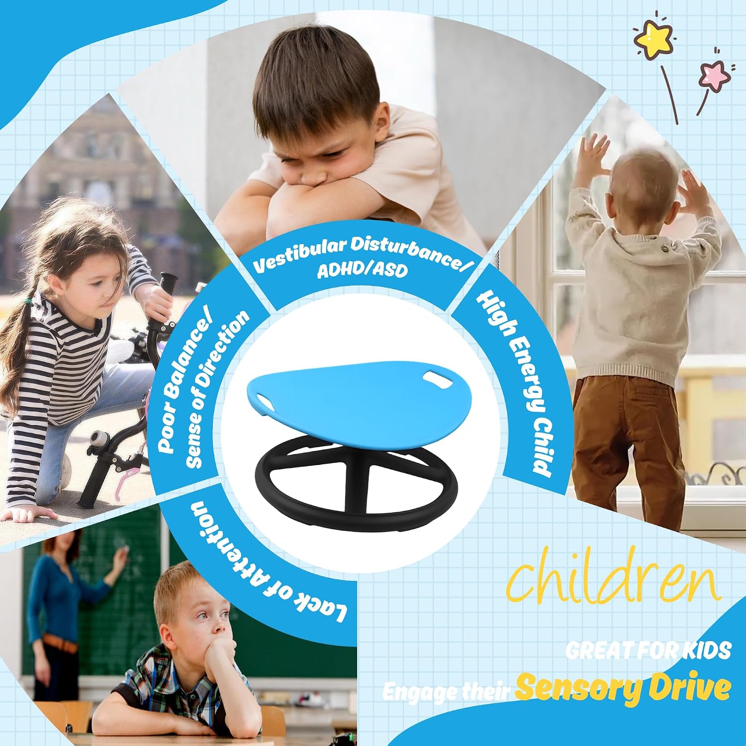Thumbnail 4 de LGMCF Kids Sensory Spinning Chair (Blue) with Safety Handle and Non-Slip Design