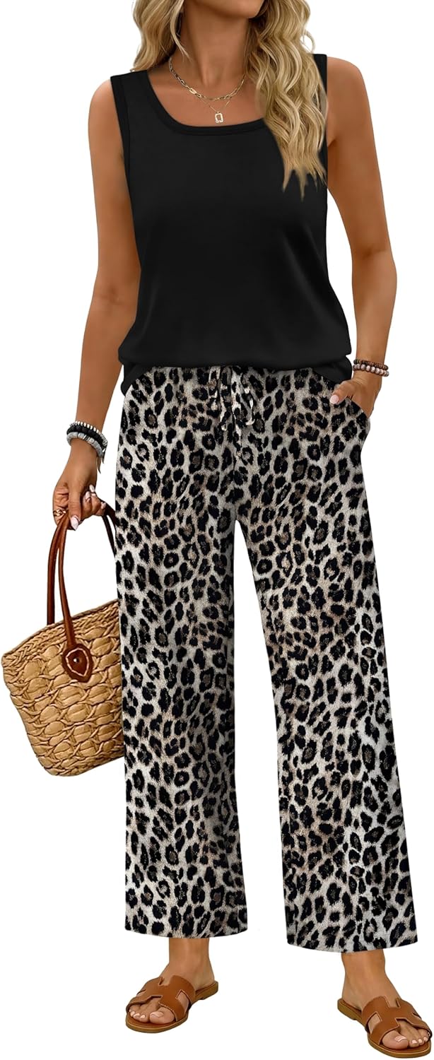 Thumbnail 5 de WIHOLL Two Piece Set for Women: Lightweight Summer Tank Top & Wide-Leg Pants