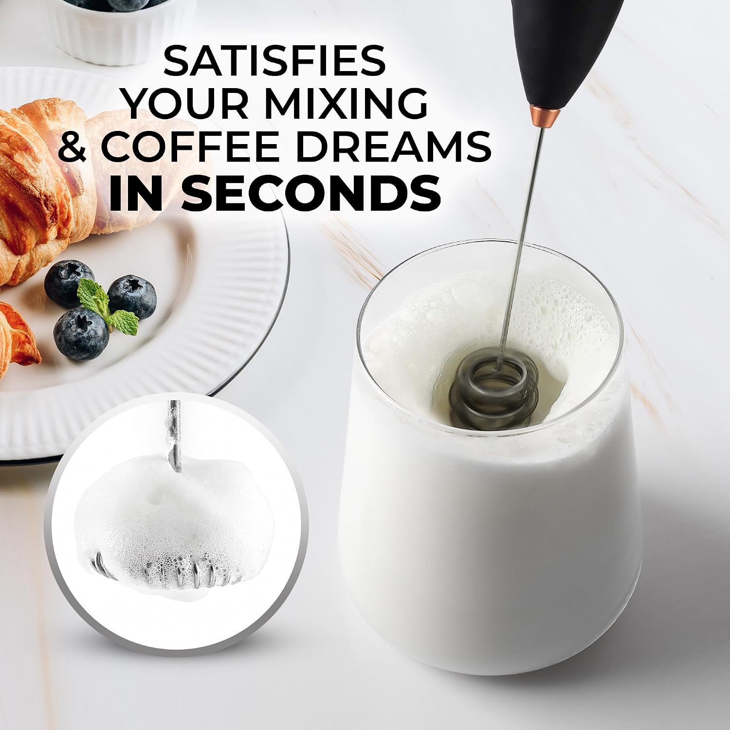 Detalle de Zulay Kitchen Tornado Whisk Handheld Milk Frother (Duracell AA Batteries Included) with Stand
