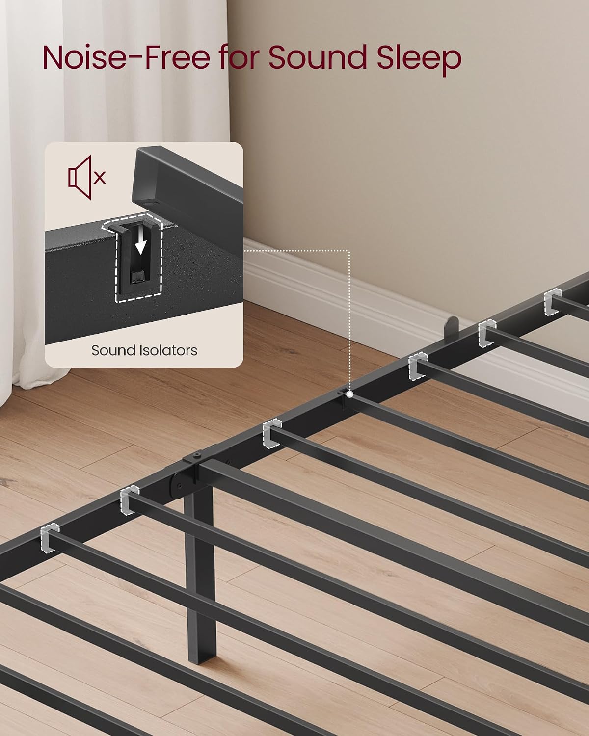 Thumbnail 6 de VASAGLE URMB983G01V1 Twin Bed Frame with Upholstered Headboard, Steel Slats