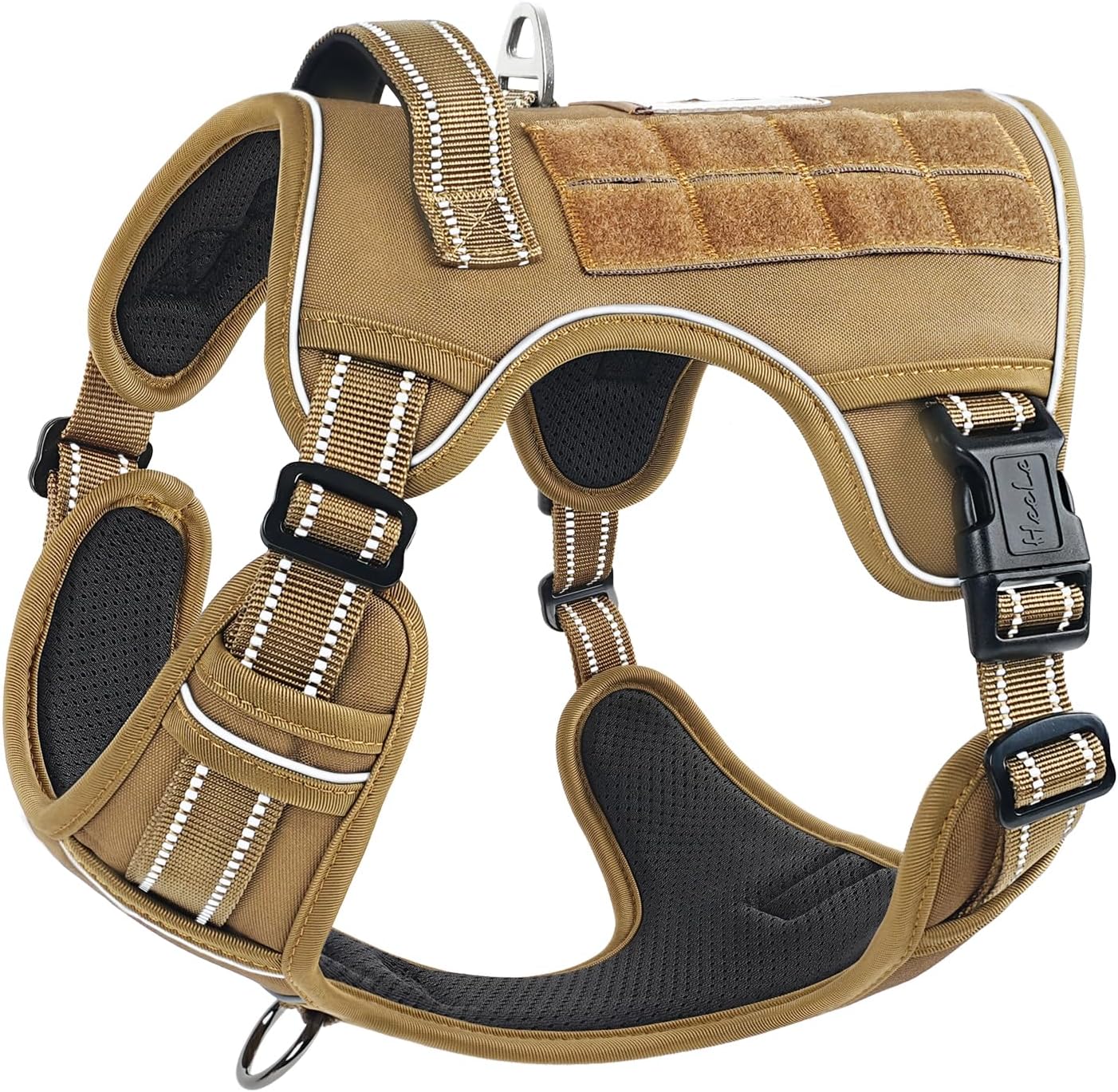 Detalle de HEELE Dog Harness, Tactical Harness with Molle Panel for Small to Large Dogs (No Pull, Adjustable, Padded and Reflective) – Brown, M