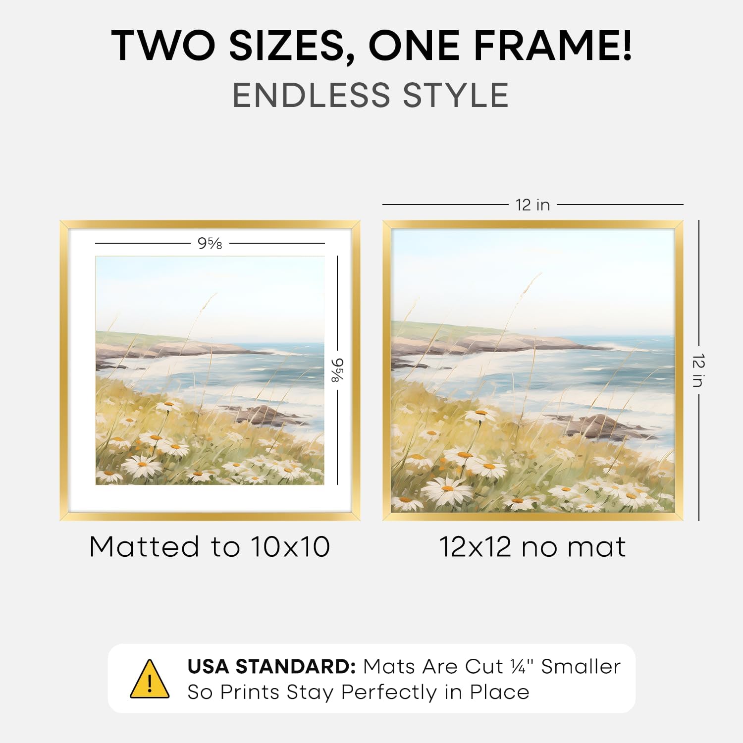 Detalle de Homeforia 12x12 Gold Picture Frame with Mat (12x12 Frame, 10x10 Mat)