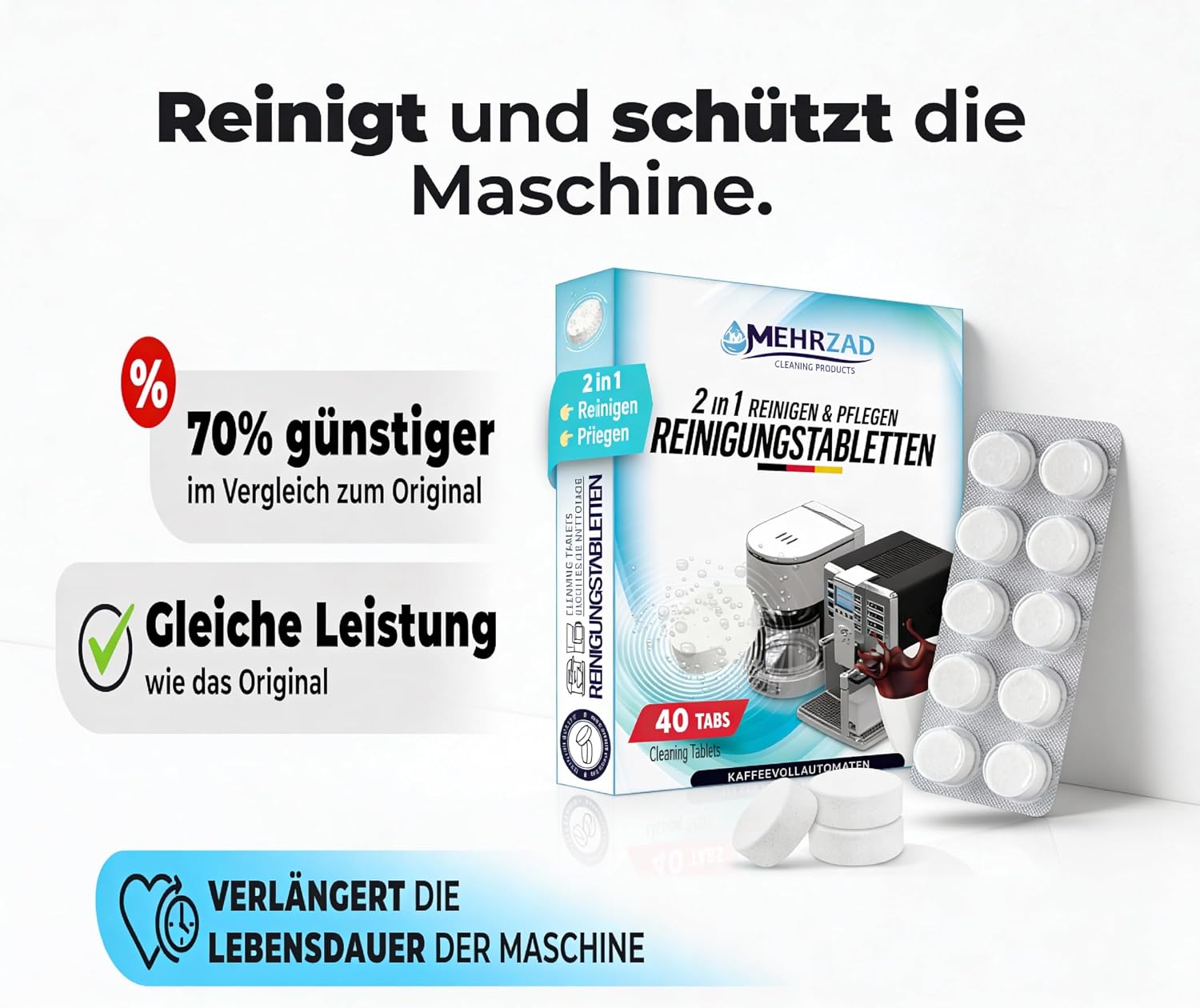 Thumbnail 6 de 40× Reinigungstabletten für Kaffeevollautomaten – Clean & Protect, kompatibel für Siemens EQ-Series und Krups, einzeln verpackt