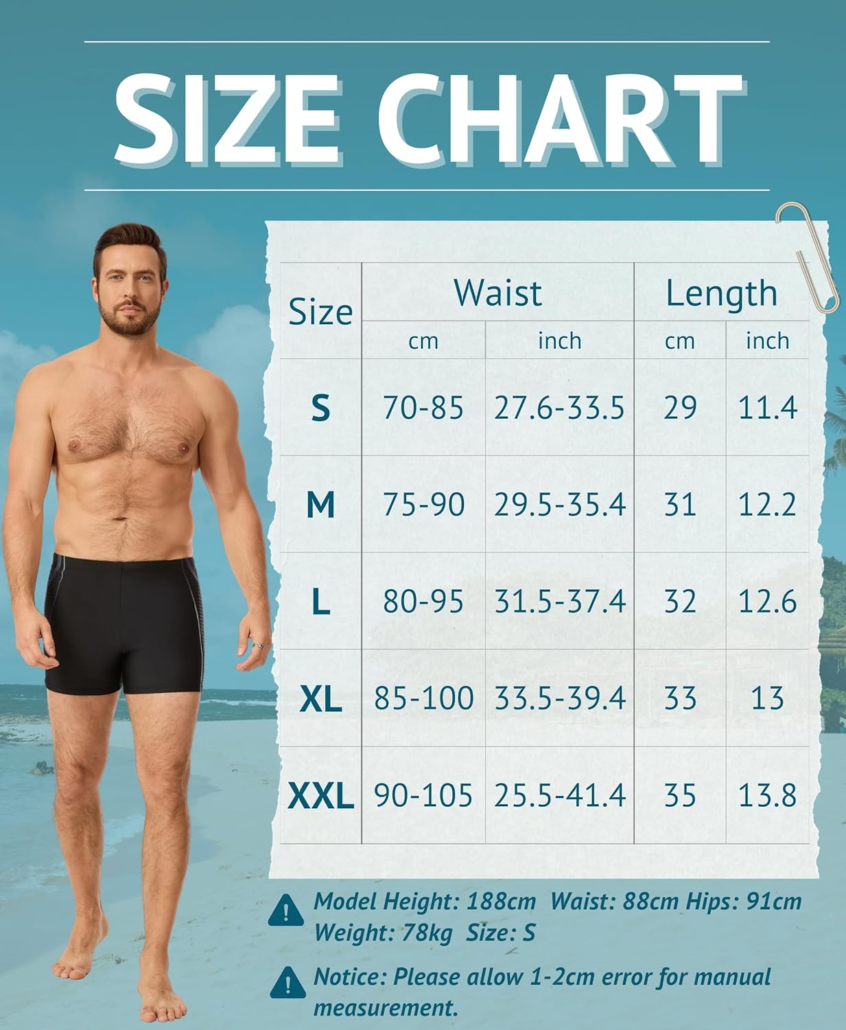 Detalle de WHCREAT Maillot de Bain Homme – Short de Bain à Cordon de Serrage et Séchage Rapide