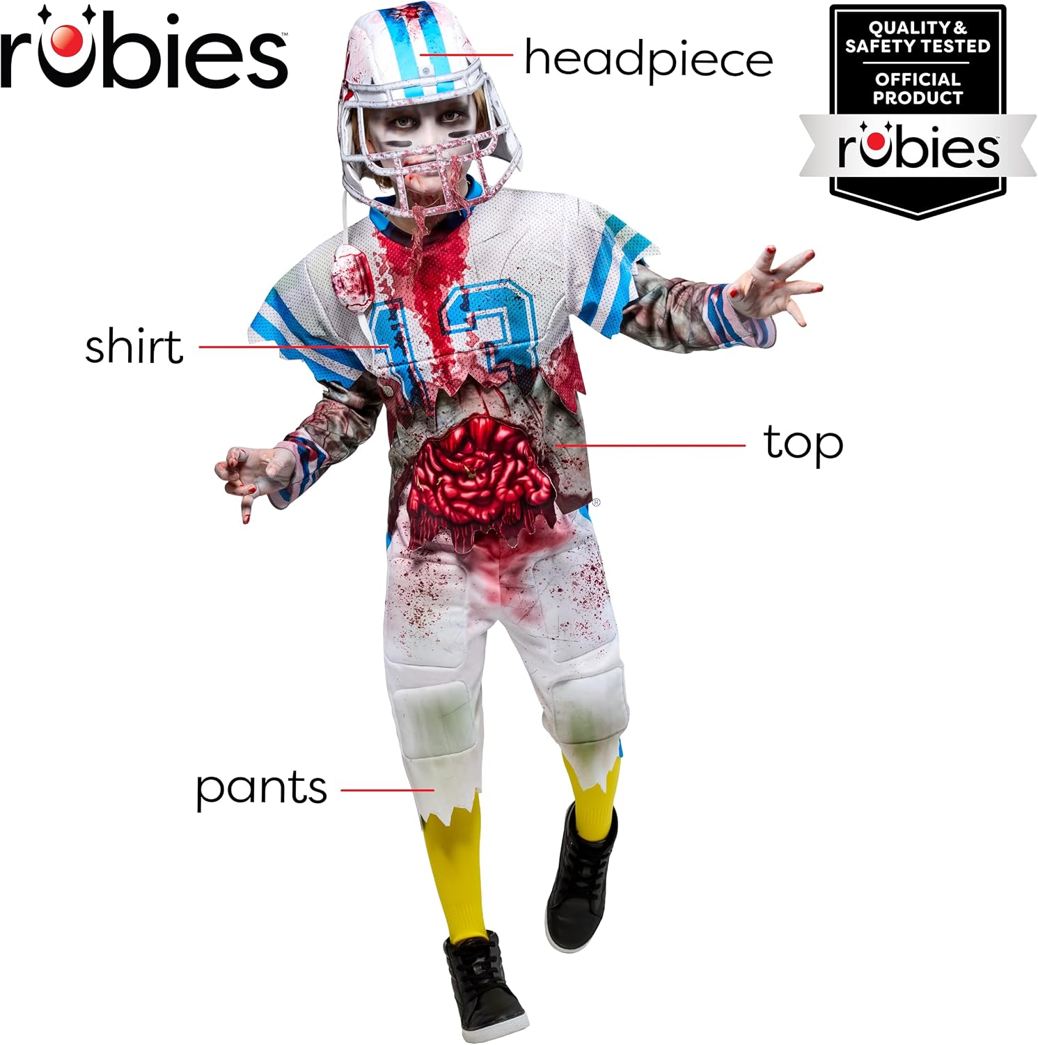 Detalle 2 de Rubies Zombie Football Player Costume, Boys’ Medium
