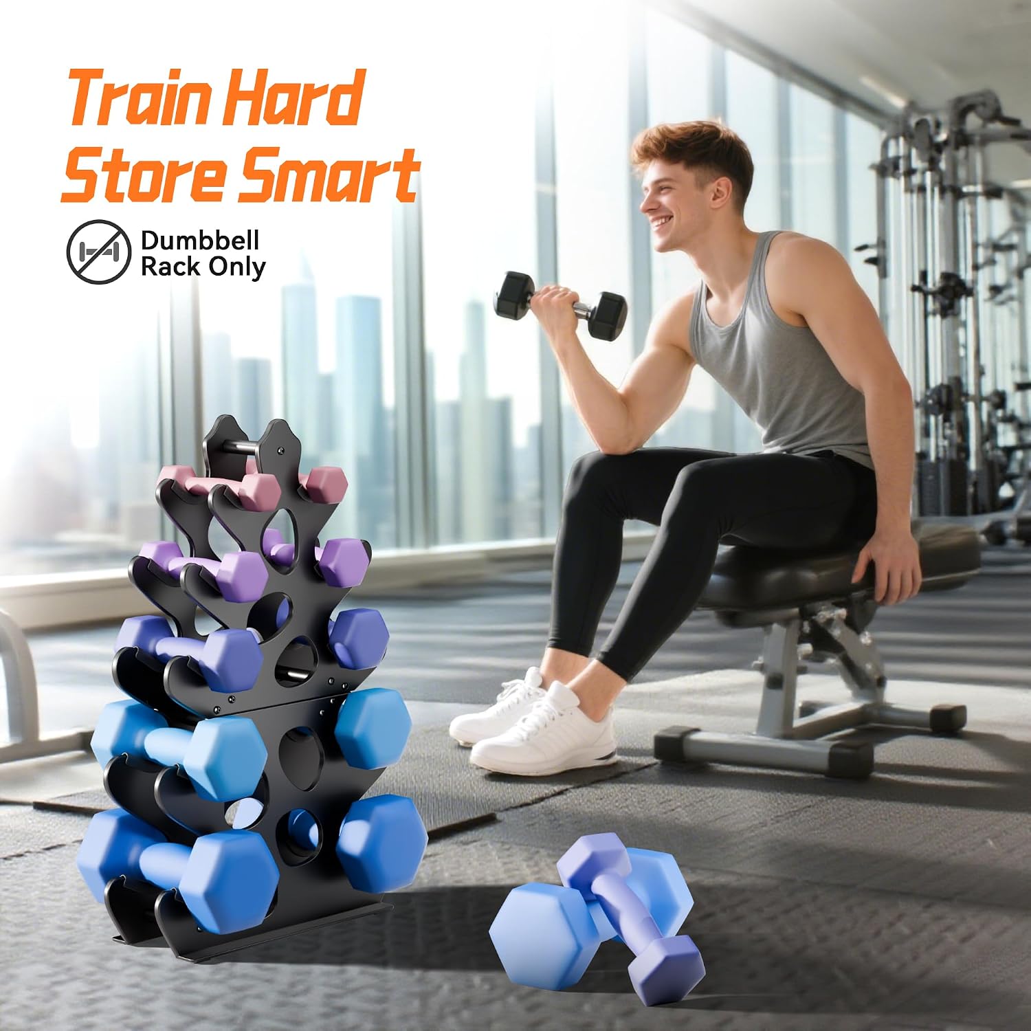 Detalle 2 de Josmimic 11 4-Tier Dumbbell Rack with A-Frame Design and Rubber Edges