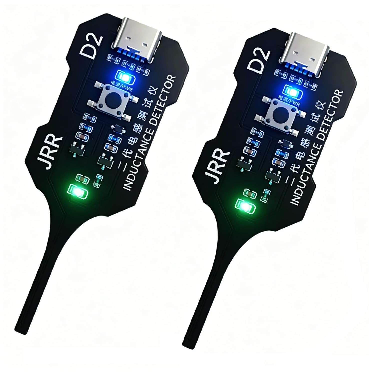 Detalle de diymore JRR D2 induktanstestare V2.0 med USB-C och dubbel LED-display