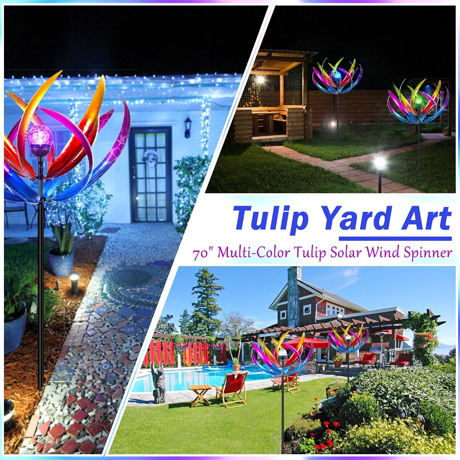 Detalle de RARAXUAN 70 in Large Wind Spinners Outdoor: Solar Tulip Kinetic Yard Art
