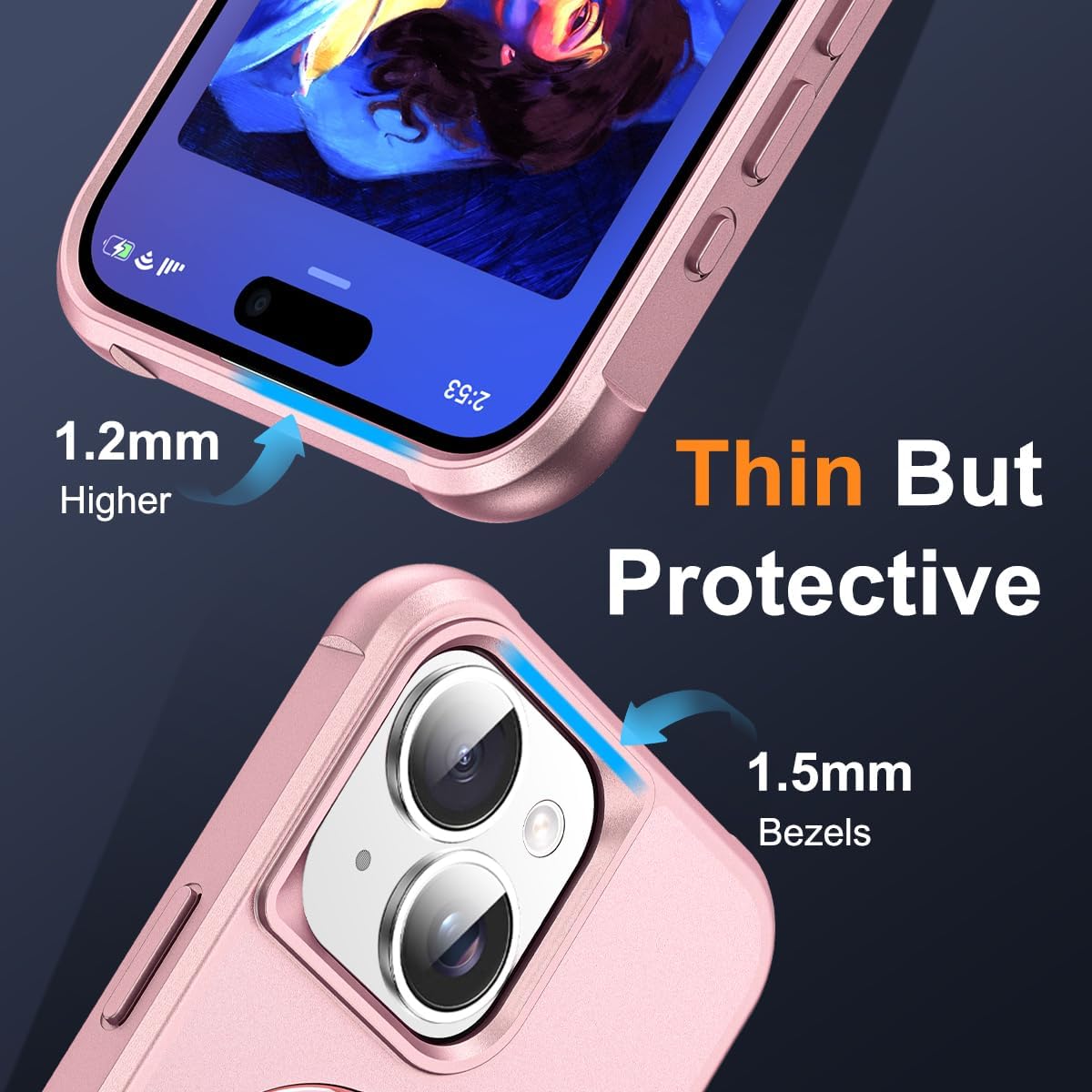 Detalle de SKYLMW Magnetic O-Ring Kickstand Case for iPhone 13 & iPhone 14 (6.1-inch) with Mag-Safe, Rose Gold