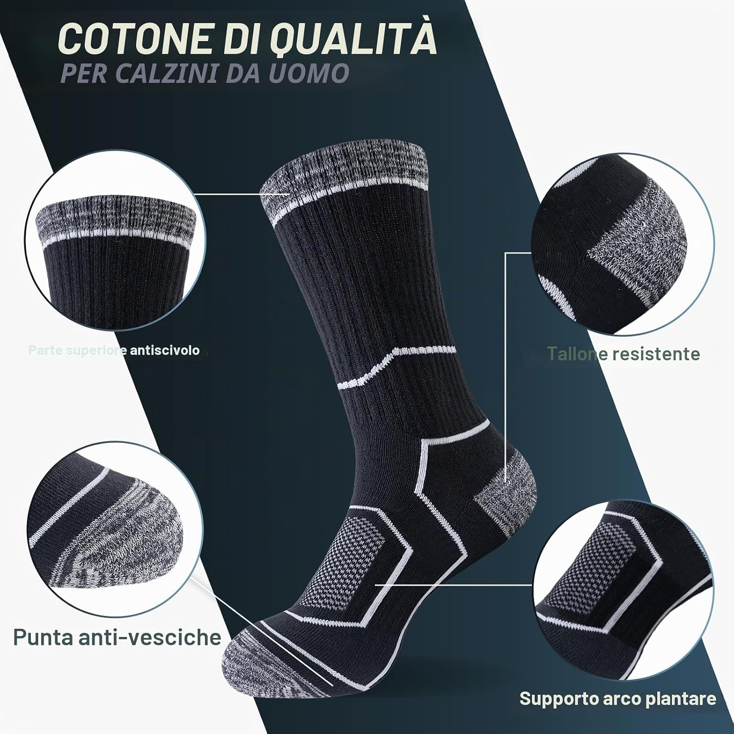 Detalle 2 de inaWarm Calzini sportivi da uomo 5 paia, taglie 37-50, cotone traspirante e supporto arco