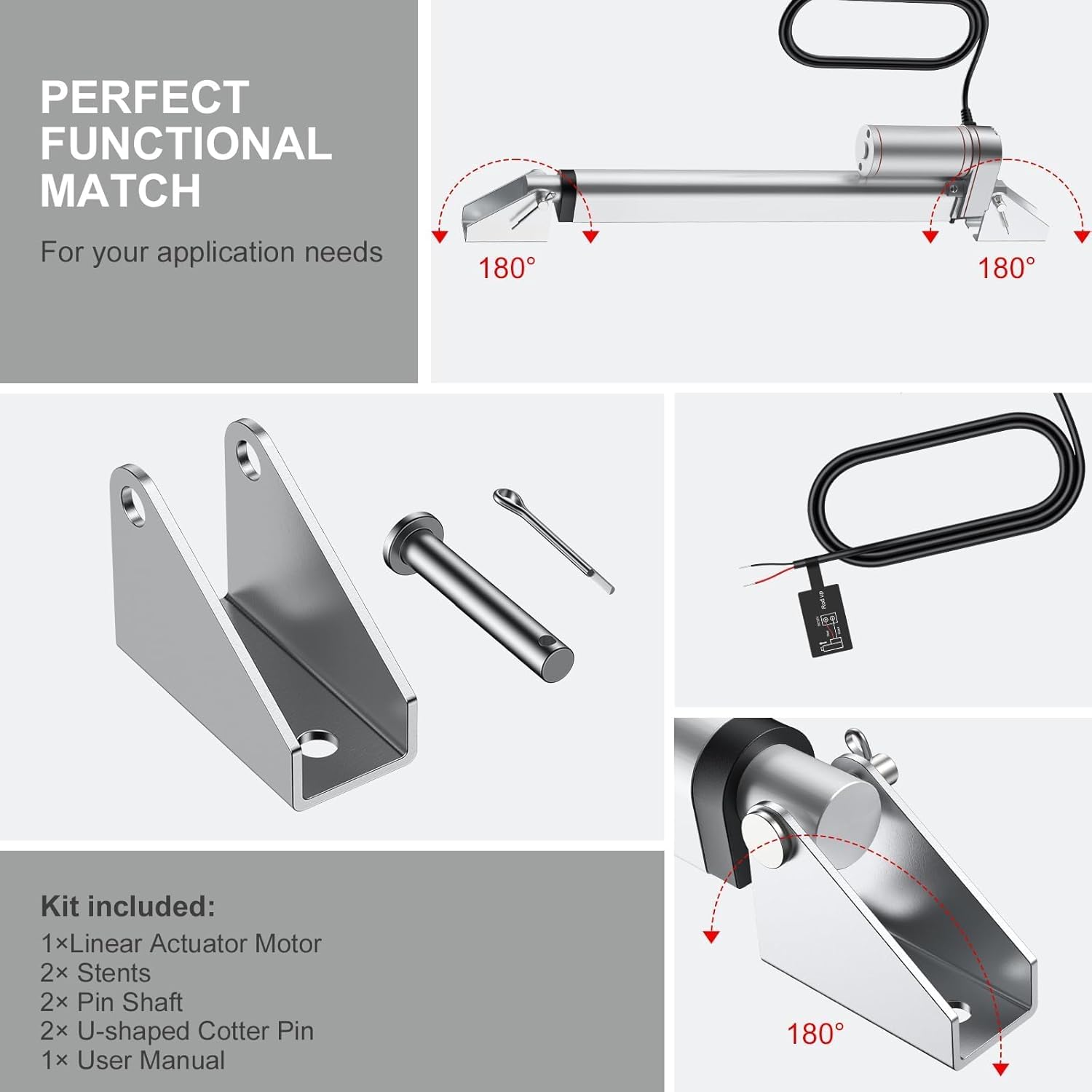 Thumbnail 5 de Justech 1500N DC 12V Linear Motion Actuator with Mounting Bracket (250mm Stroke) for Auto, RV, Industrial Use