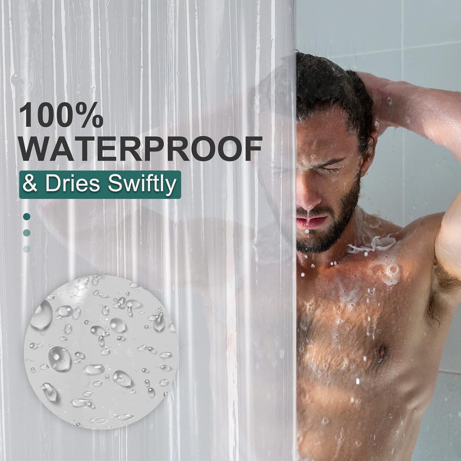 Detalle de AmazerBath Shower Curtain PEVA Liner, Clear 8G with Weighted Stones