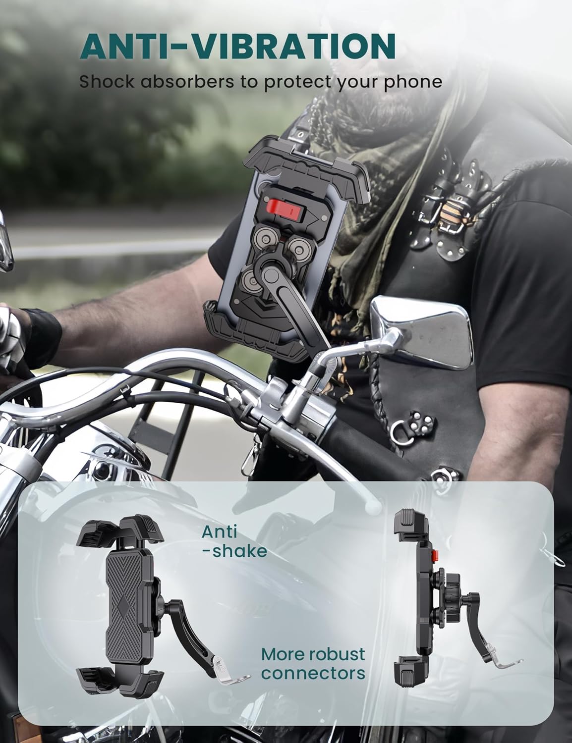 Thumbnail 3 de GREFAY Motorcycle Phone Holder with Dual Anti-Vibration and 360° Rotation