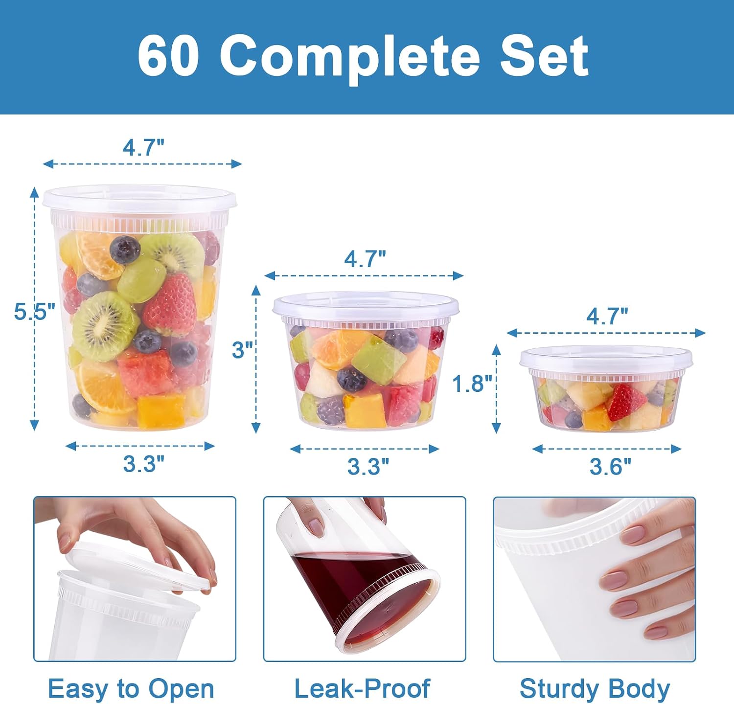 Detalle de Lamosi 60-Piece Deli Container Set, 8/16/32 oz, BPA-Free with Lids