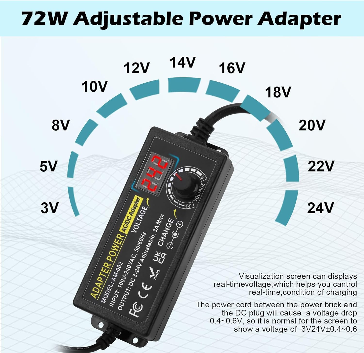 Thumbnail 1 de Adattatore di Alimentazione Universale Regolabile 72W: 3V-24V DC, 3A, 14 connettori intercambiabili