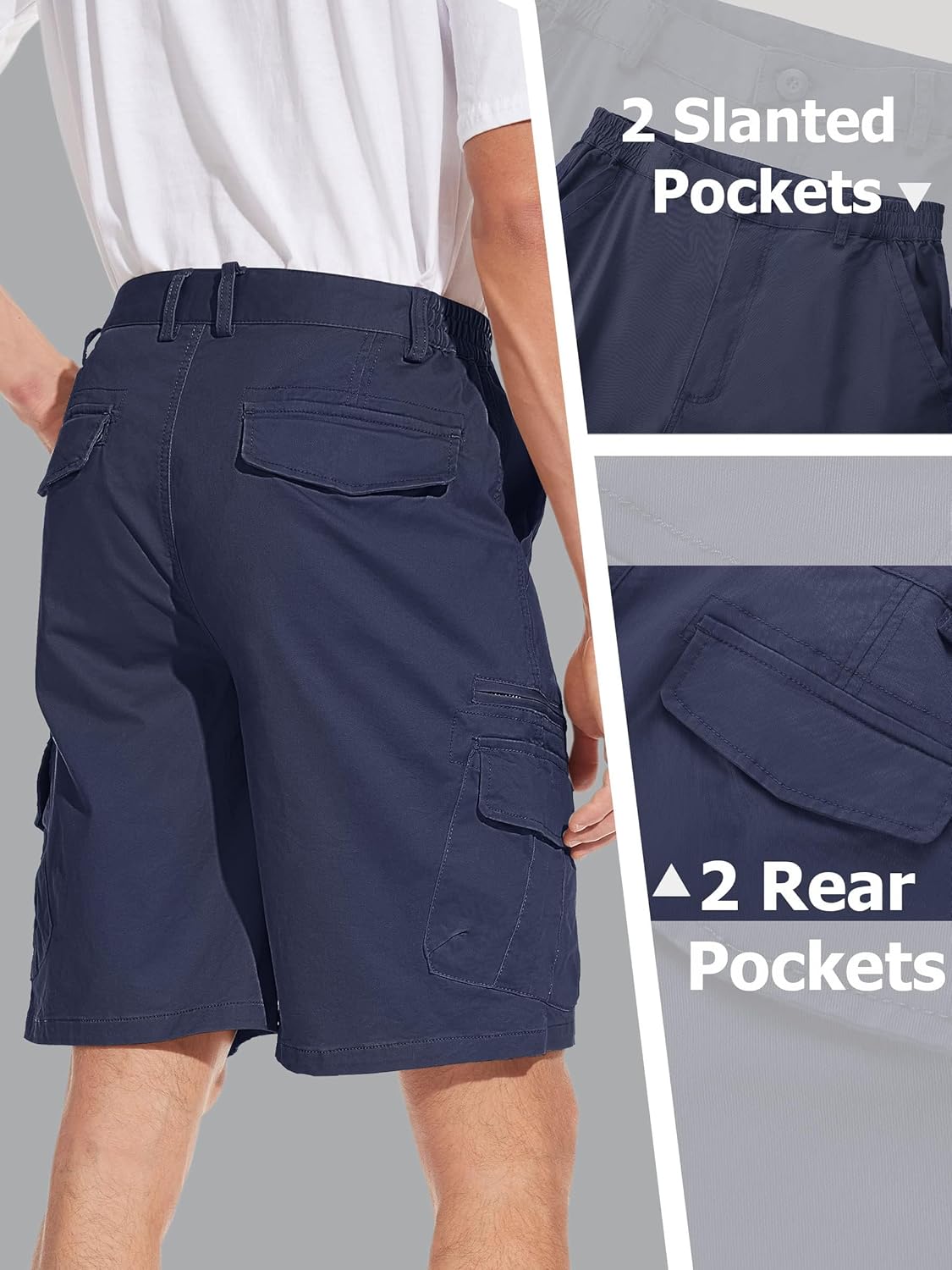 Detalle de TACVASEN men’s elasticated waist cargo shorts with 7 pockets