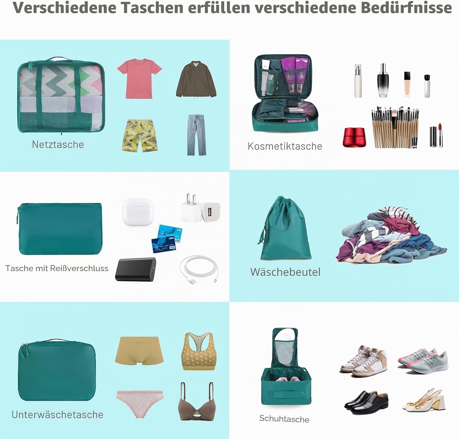 Detalle de BAGAIL 8-teiliger Packwürfel-Set mit Kleidertaschen und Kofferorganizer