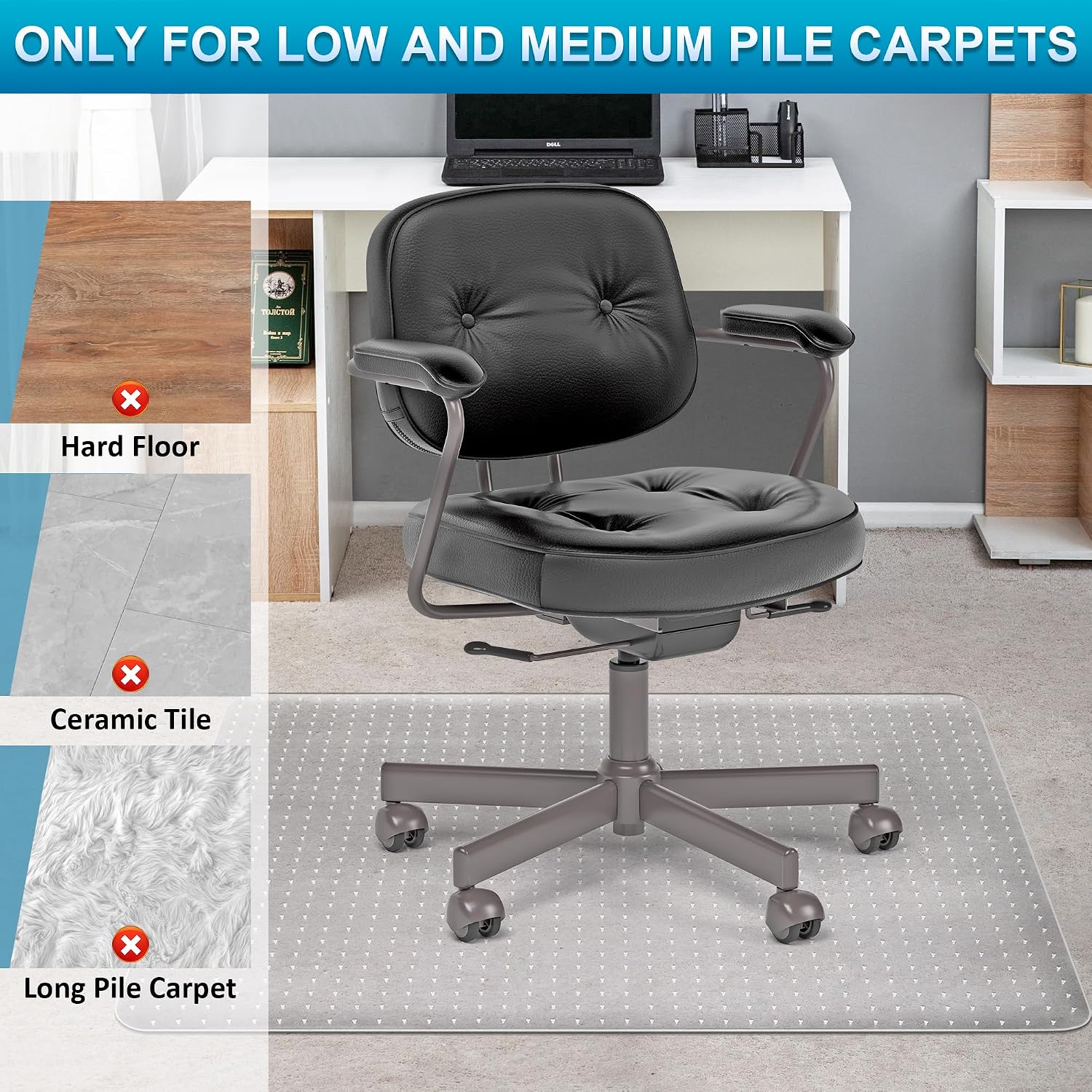 Thumbnail 3 de BesWin Office Chair Mat for Carpets (90x120cm) – Non-Slip PVC Floor Protector for Low Pile Carpets