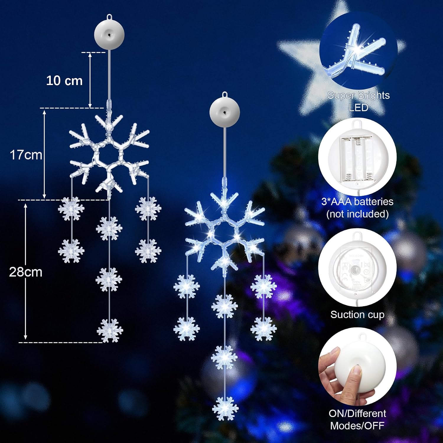 Detalle de BANBANJO Snowflake Christmas Window Lights, 24 Cool White LEDs, 8 Modes