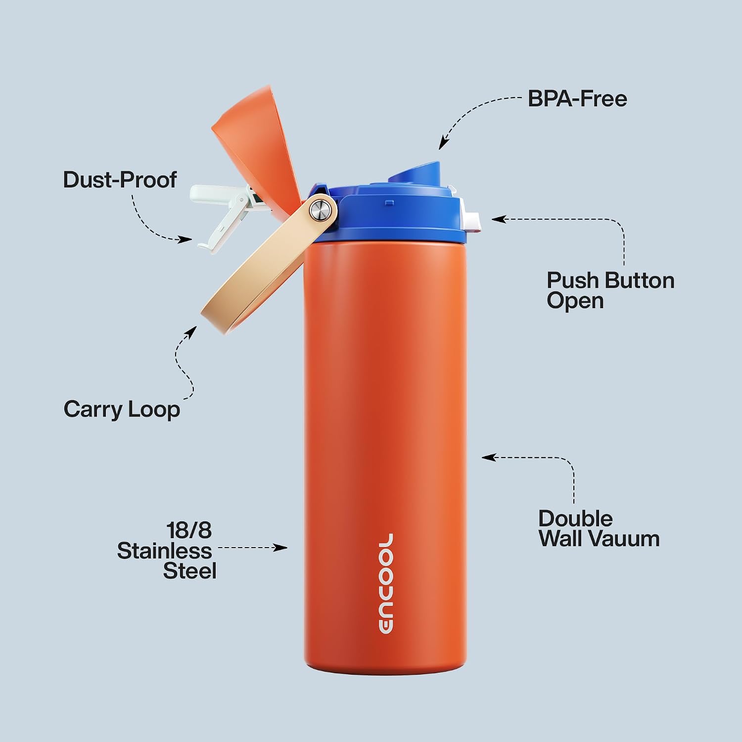 Thumbnail 3 de Insulated Water Bottle with Straw - Encool Stainless Steel 24 oz (Salmon)
