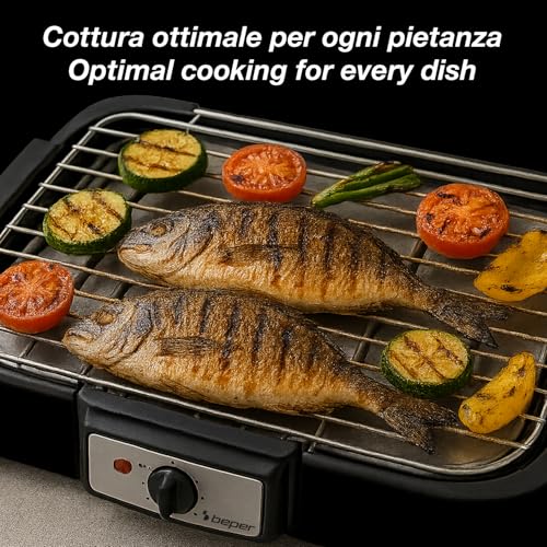 Detalle de BEPER P101BBQ001 Barbecue Elettrico 2000W – Griglia XXL 41,5x24 cm, Cottura Senza Fumo