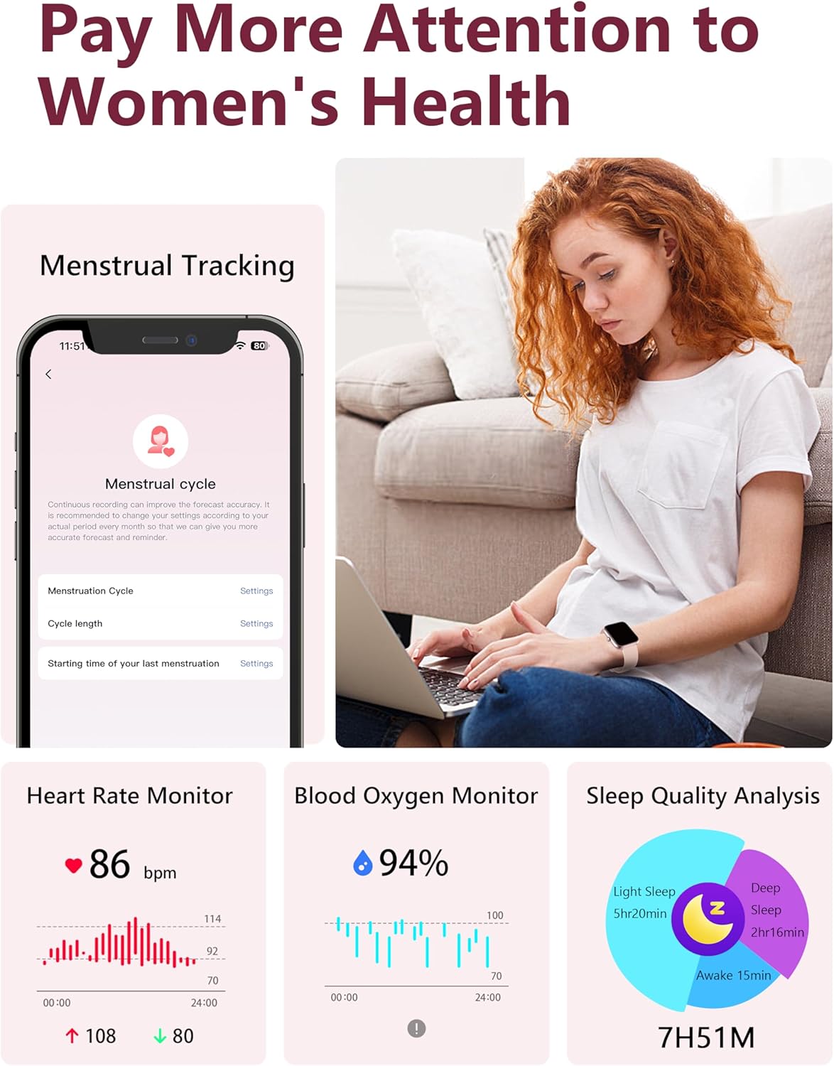 Thumbnail 2 de KALINCO 1.83-inch Smart Watch for women & men with Alexa calls, IP68 fitness tracking and 24/7 health monitoring