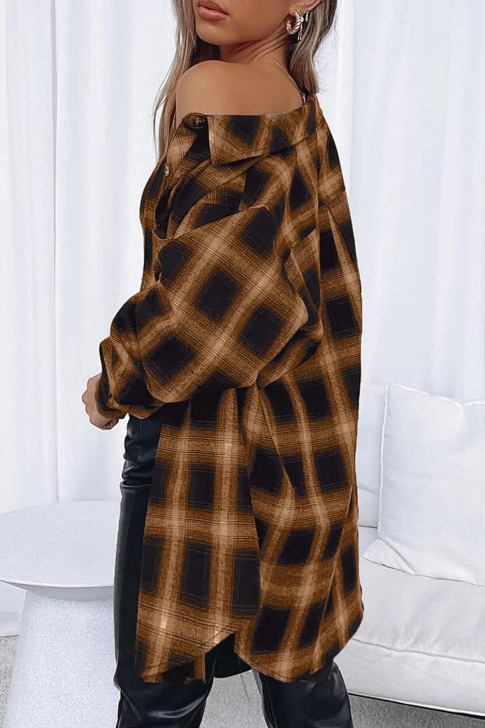 Thumbnail 2 de Jhsnjnr Women's Plaid Long Sleeve Oversized Flannel Shirt