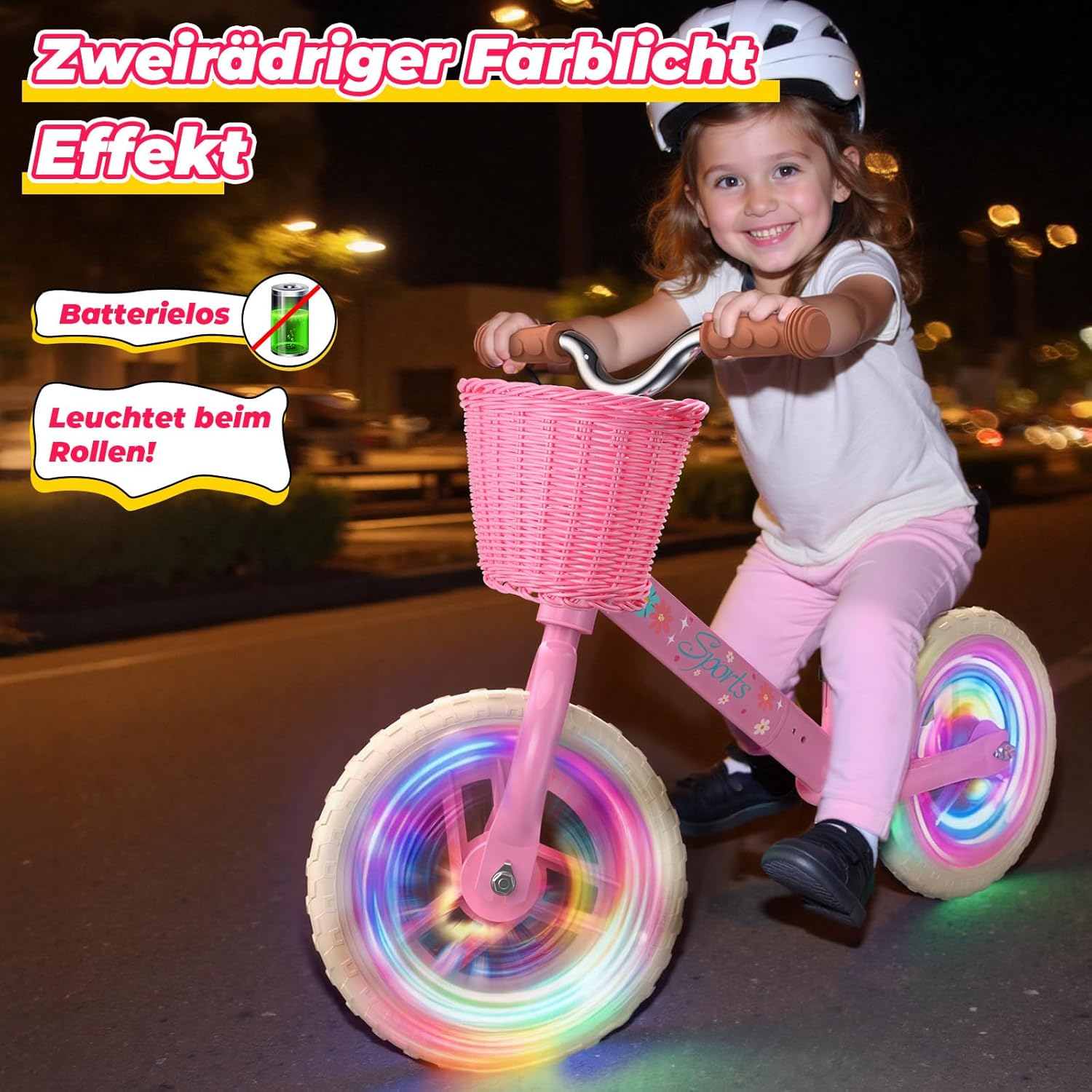 Thumbnail 2 de HappyGoLucky Laufrad Ab 2–5 Jahre – Leuchträder, Höhenverstellbar, Geflochtener Korb
