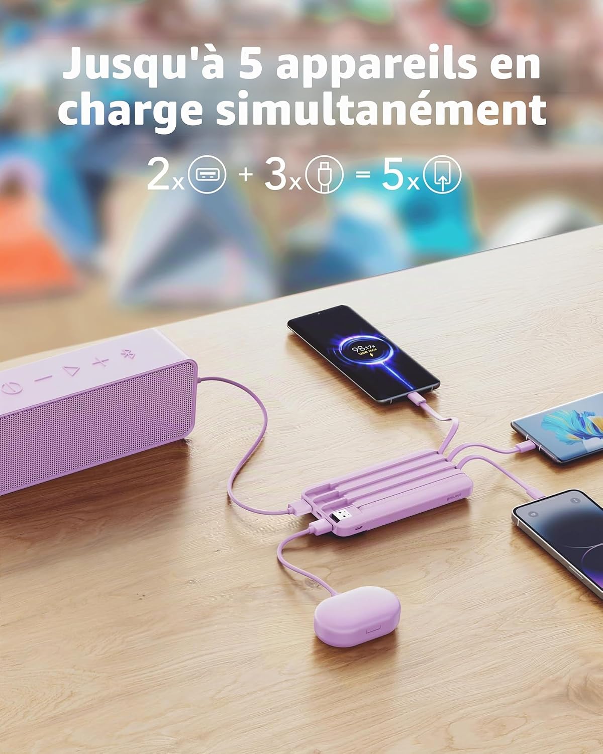 Thumbnail 2 de Charmast Batterie Externe 22,5W PD avec câbles intégrés — 20000mAh, 6 sorties