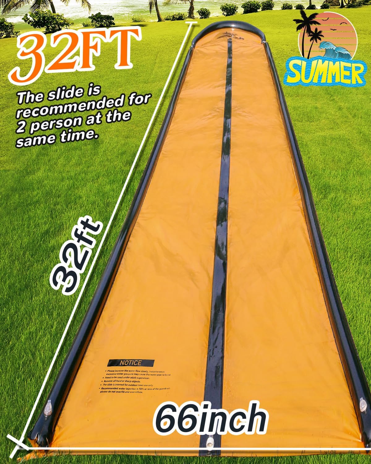 Detalle 2 de 32ft Slip Water and Slide for Kids & Adults — Extra-Long Backyard Water Slide with Pool and 2 Inflatable Bodyboards