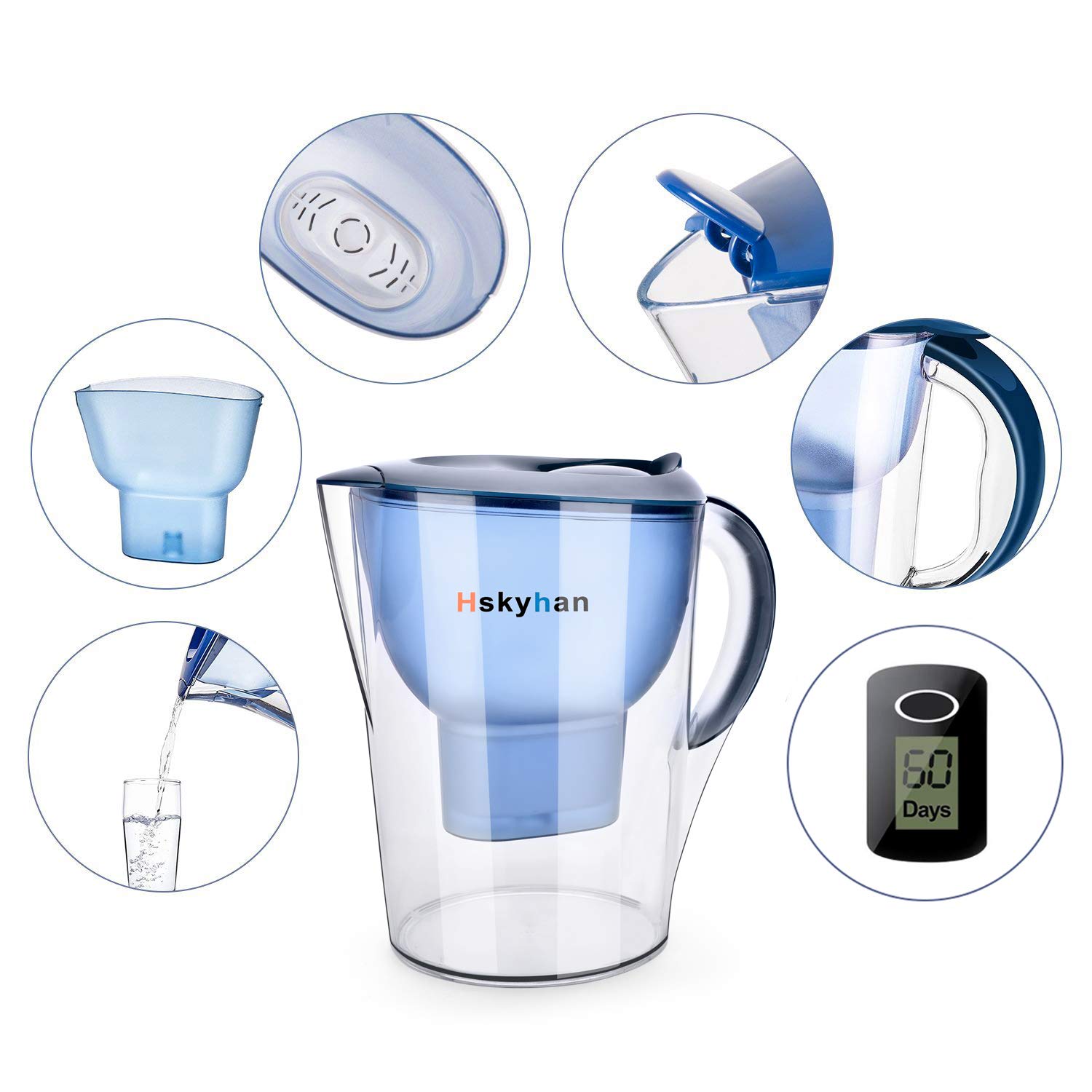 Detalle 2 de Hskyhan Alkaline Water Filter Pitcher 3.5 L 💧