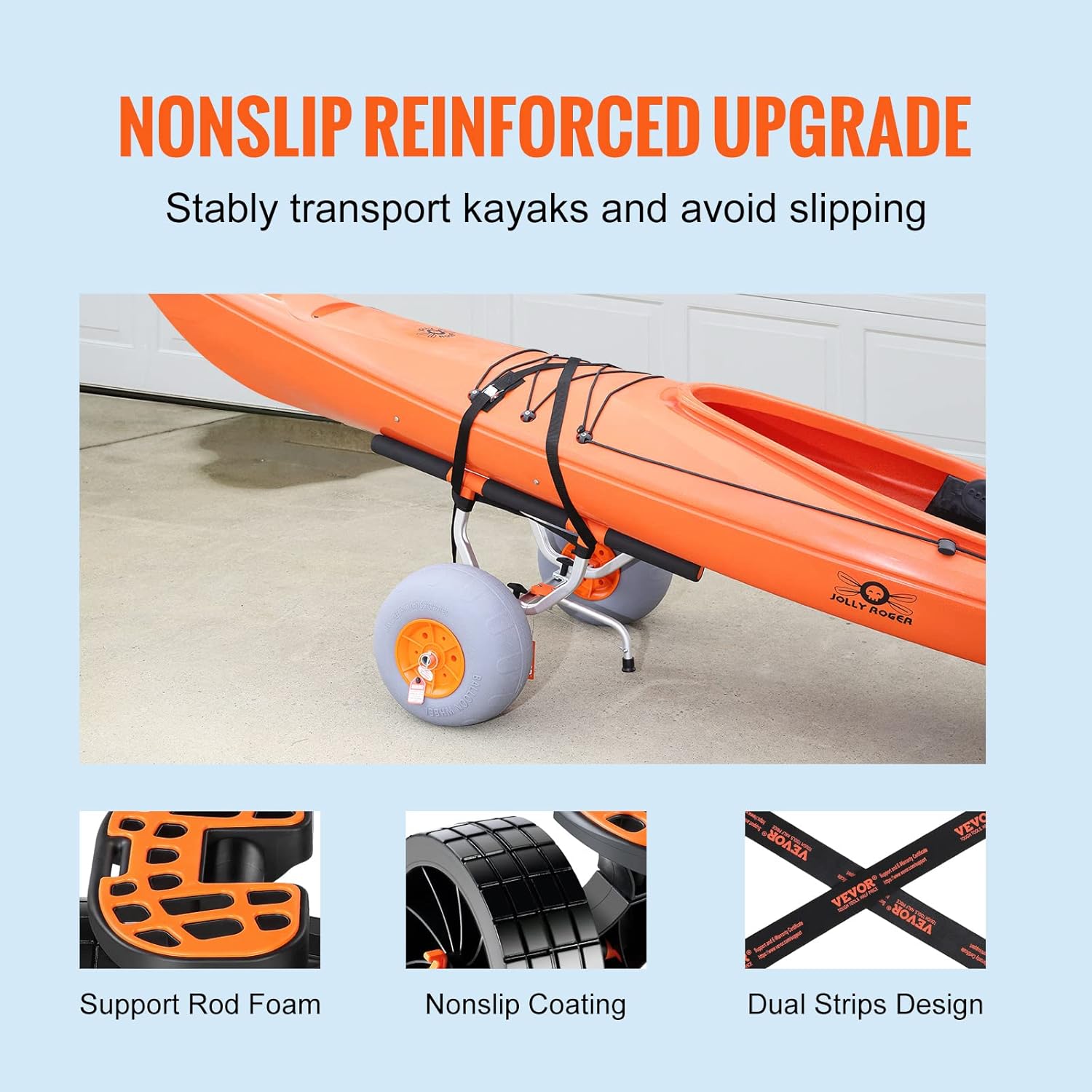 Detalle de VEVOR Chariot de Kayak 160 kg – Remorque de transport pliable avec roues 30,5 cm et cadre ajustable