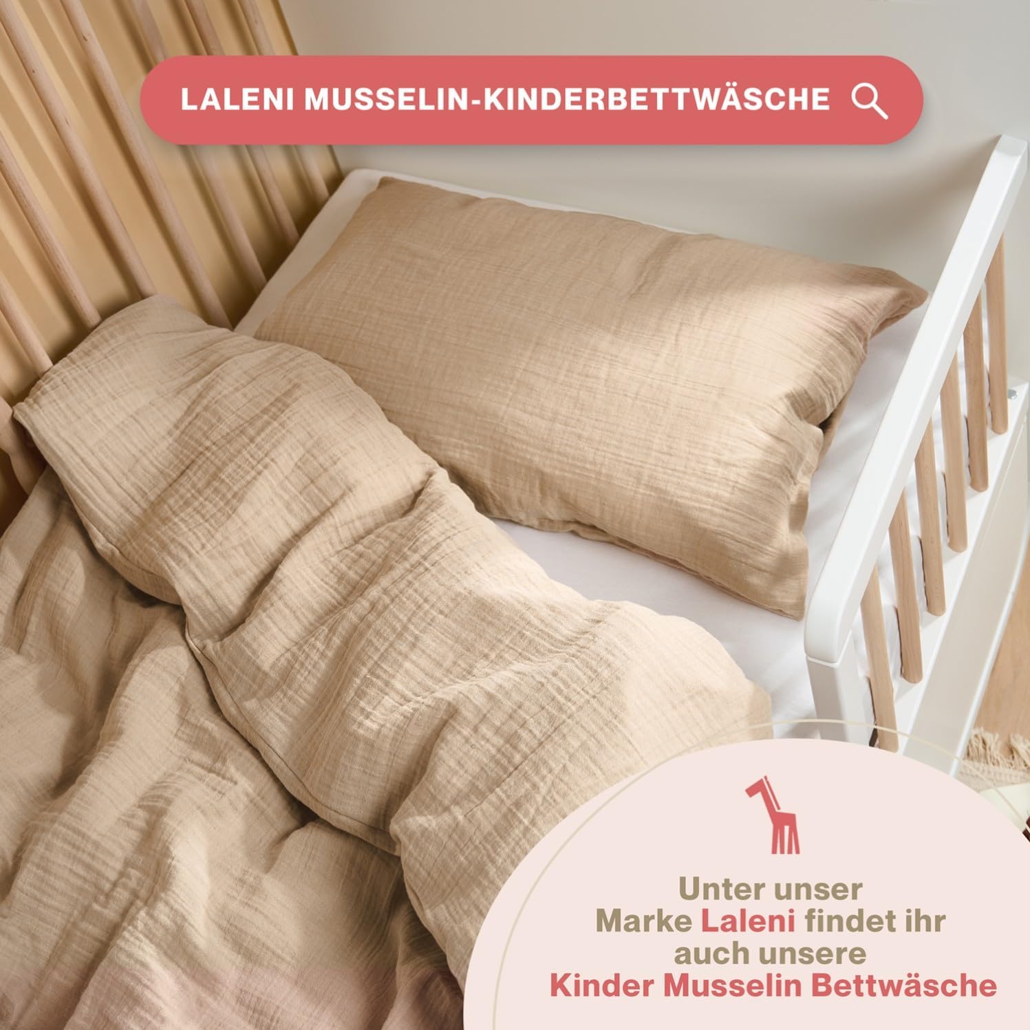 Thumbnail 6 de Blumtal Musselin-Kissenbezug 40x80 cm im 2er-Set (Oeko-TEX, 100% Baumwolle) – Taupe