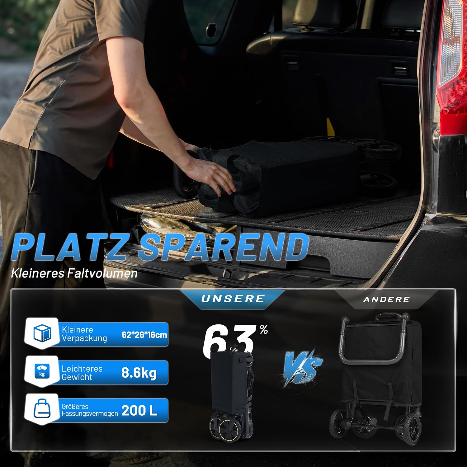 Thumbnail 6 de TIMBER RIDGE Bollerwagen Faltbar 200L mit Getränkehalter und verstellbarem Griff – Allround-Handwagen für Gelände