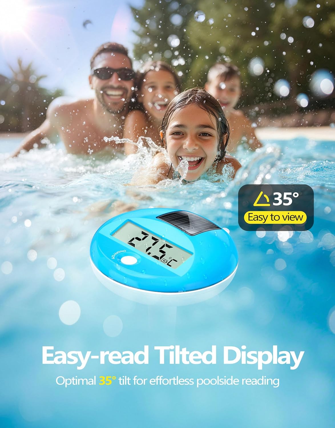 Detalle de PoolLeader Thermomètre Piscine Flottant avec Écran LCD – Charge Solaire et Étanchéité IP68