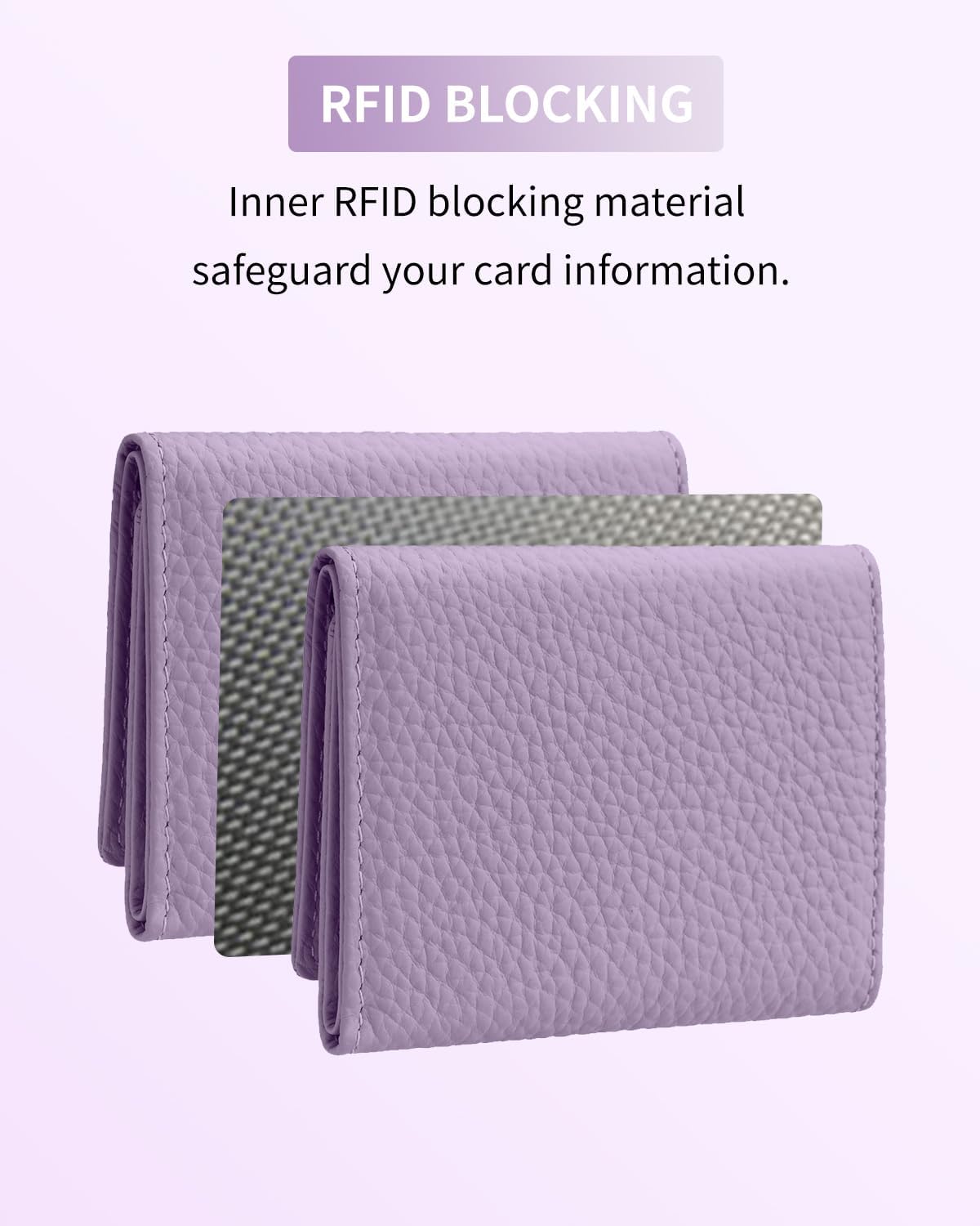 Detalle de Karmiir Piccolo portafoglio in pelle RFID da donna – mini portafoglio tre ante, viola chiaro