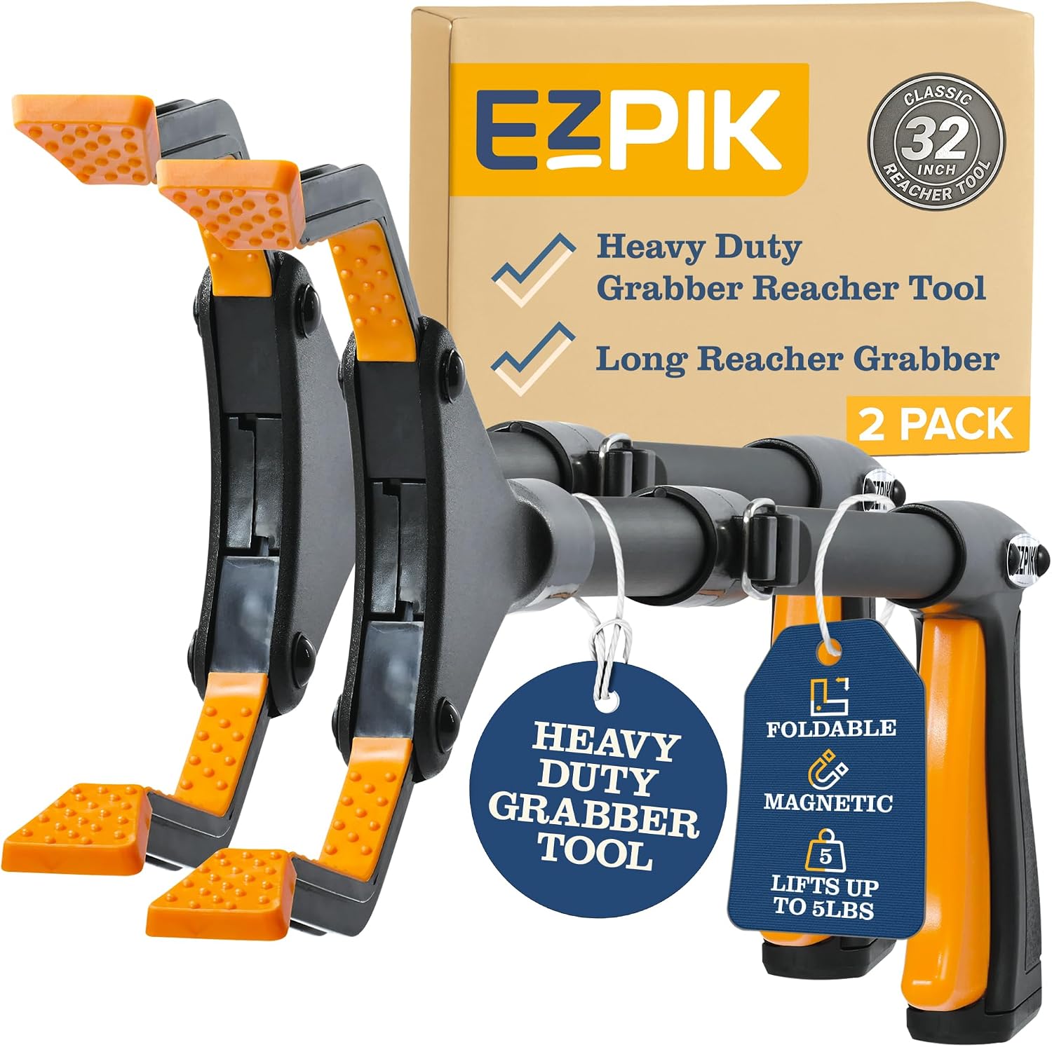 Detalle de EZPIK Classic 32-Inch Folding Grabber Reacher, Dual Magnets, Rotating Jaw, 2-Pack