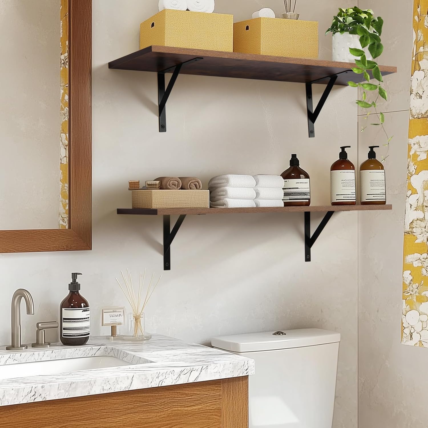Thumbnail 6 de Tectocker-DOU 123 Floating Wall Shelves, 31.5-Inch Rustic Brown, 40 lb Capacity