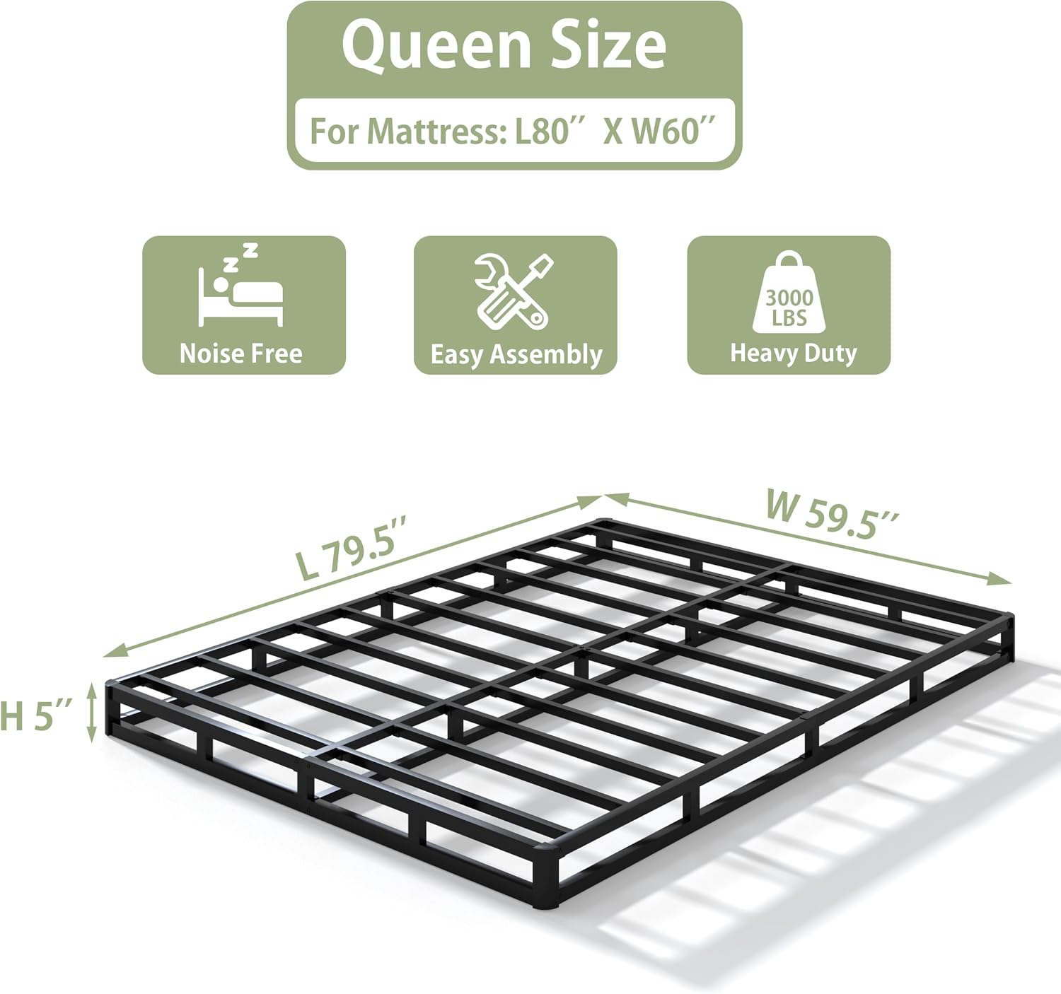 Detalle 2 de Faoide FAOBS Queen Metal Box Spring, 5-Inch Low-Profile Bed Base