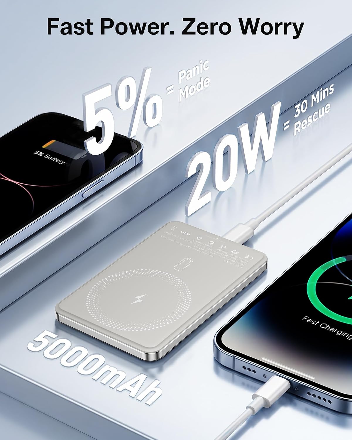 Thumbnail 5 de Ultra Slim MagSafe Power Bank 5000mAh — 15W Wireless & 20W USB-C Fast Charging