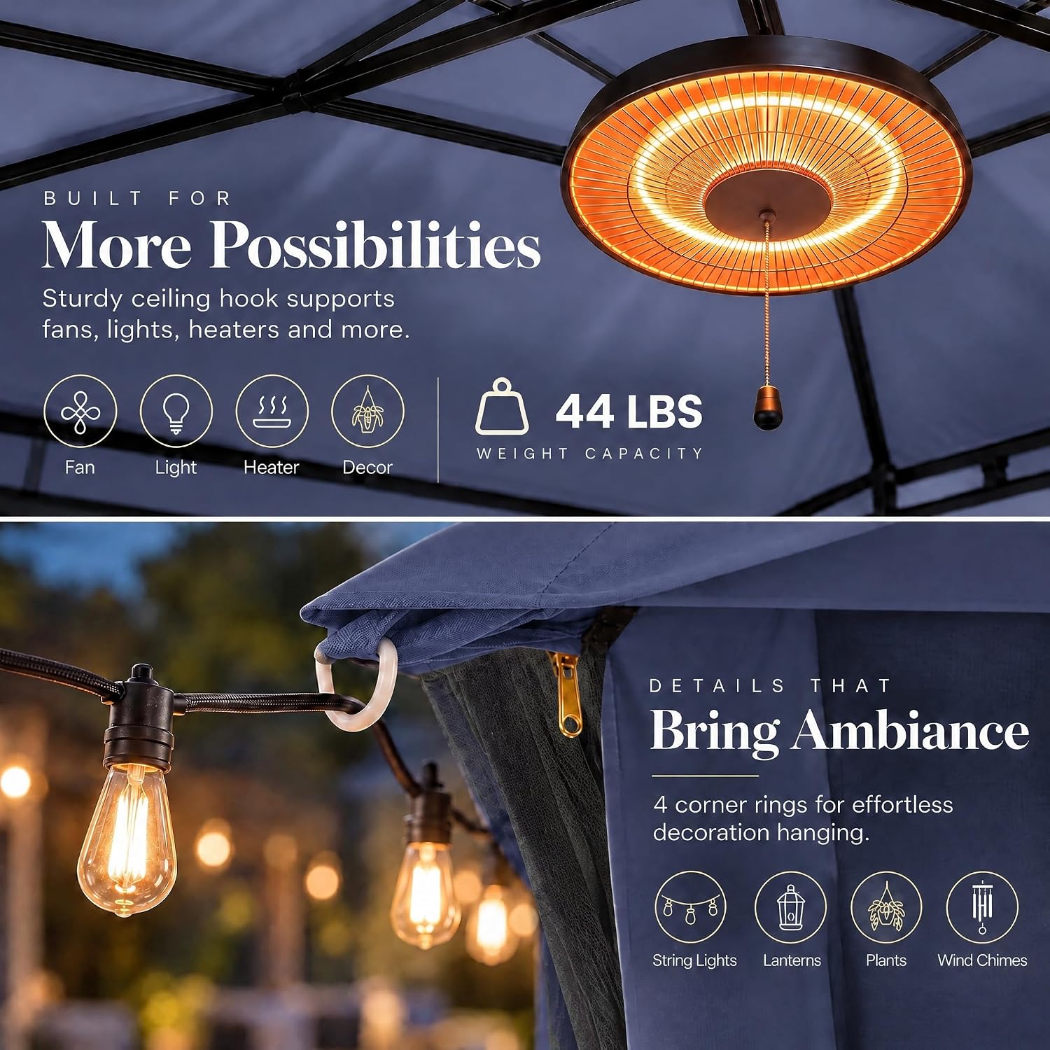 Thumbnail 1 de LAUSAINT HOME GZCT010-001-BL3-OS-1224 Gazebo, 10x10 with Netting & Double Roof
