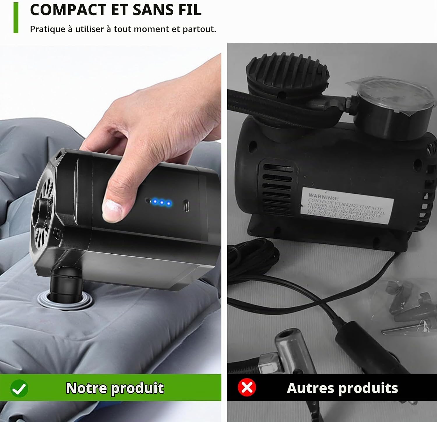 Thumbnail 4 de HOSPAOP elektrische luchtpomp, 5200 mAh, draadloos en met 3 mondstukken