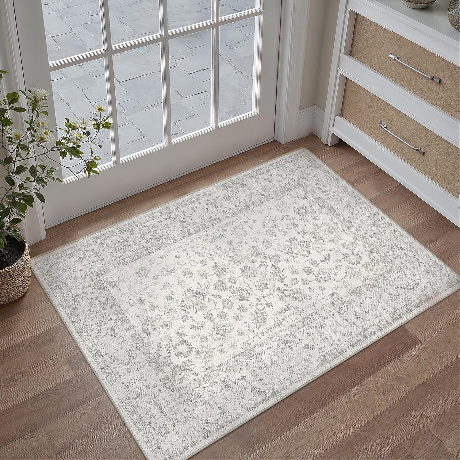 Thumbnail 4 de PureCozy Vintage Waschbarer Grau Teppich 60x90 cm – rutschfeste Kurzflor für Eingangsbereiche