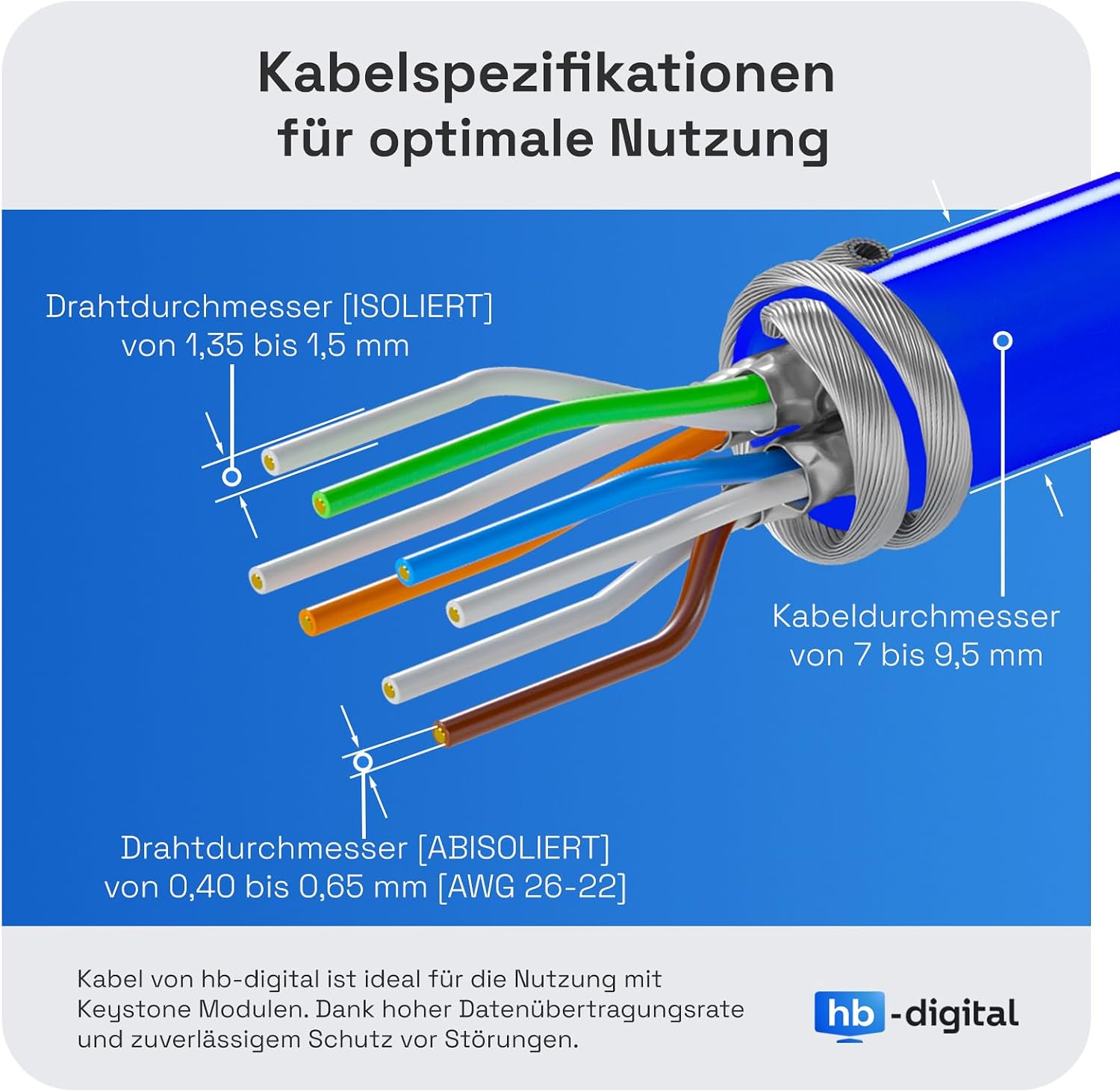 Detalle 2 de HB-DIGITAL 1-Port CAT 8 Netzwerkdose bis 40 GBit/s